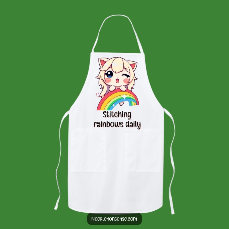 Funny Rainbow Stitching Apron - Humorous Glowing Thread Chef's Gift