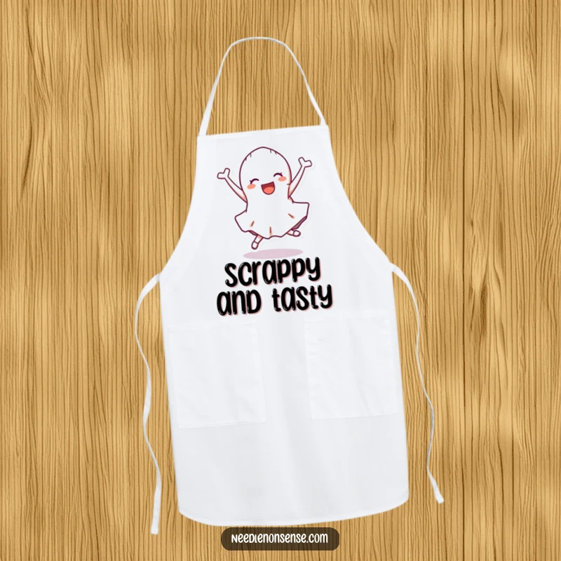 Funny Apron featuring a fabric scrap character doing a joyful cartwheel, perfect for protecting clothes during crafting.
