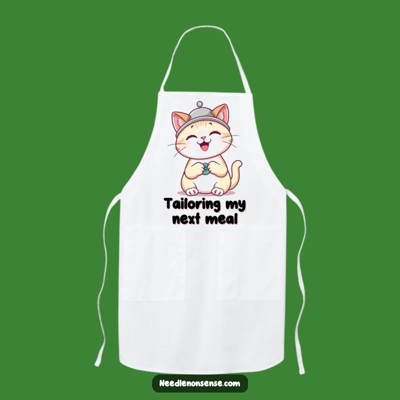 Funny Cat Sewing Apron: Thimble Hat Kitty, Humorous Kitchen & Crafting Gift for Enthusiasts