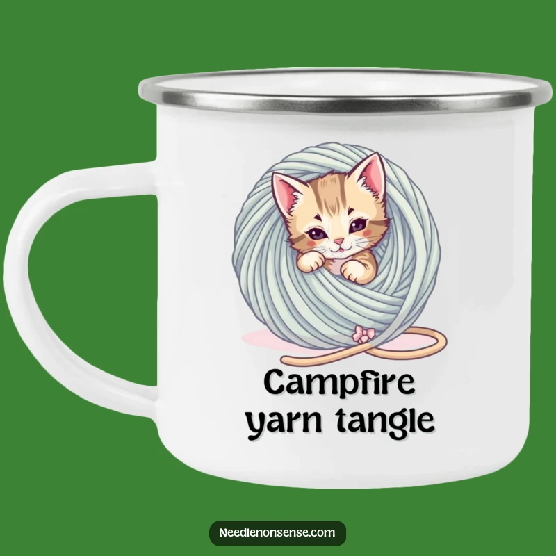 Funny Kitten Yarn Tangle Camping Mug: Sip Fun on Your Adventures!