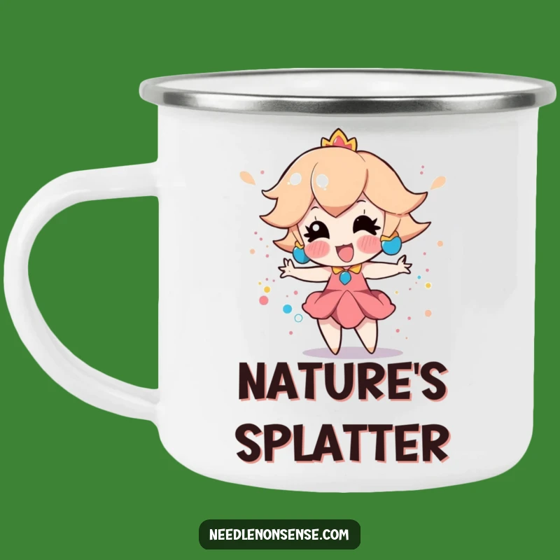 Funny Peach Splatter Paint Camping Mug: Playful Outdoor Art, Great Gift