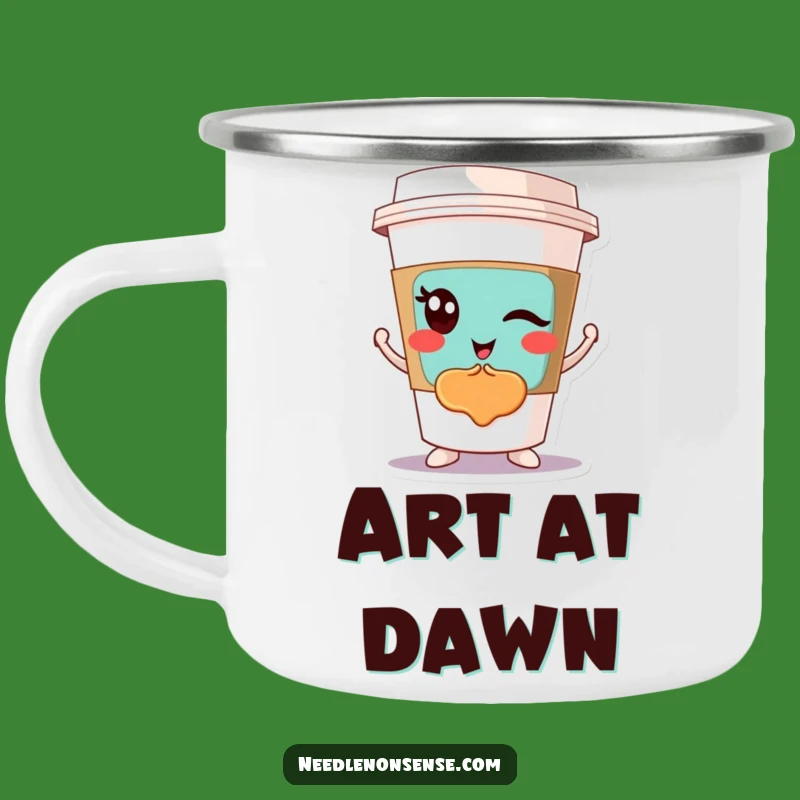 Funny Winking Coffee Cup Camping Mug: Abstract Art Drinkware, Great Gift