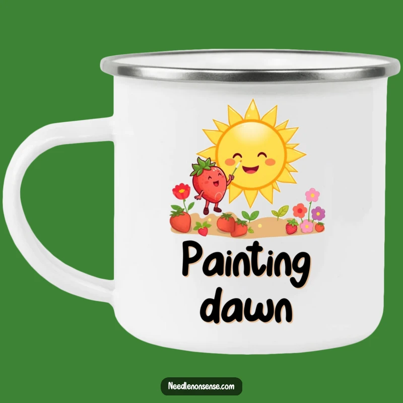 Funny Strawberry Sun Painting Camping Mug: Cheerful Outdoor Art, Great Gift
