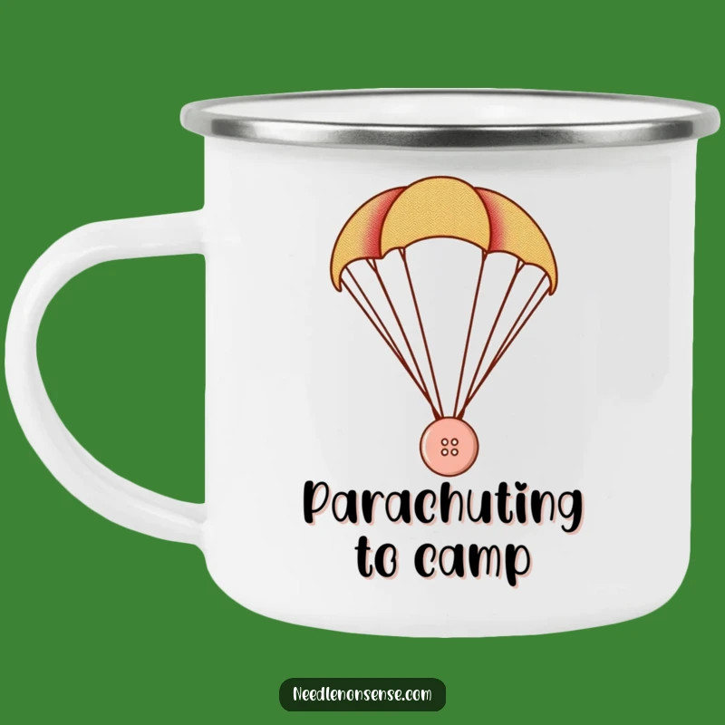 Funny Button Parachute Camping Mug: Sip Adventure on Your Travels!