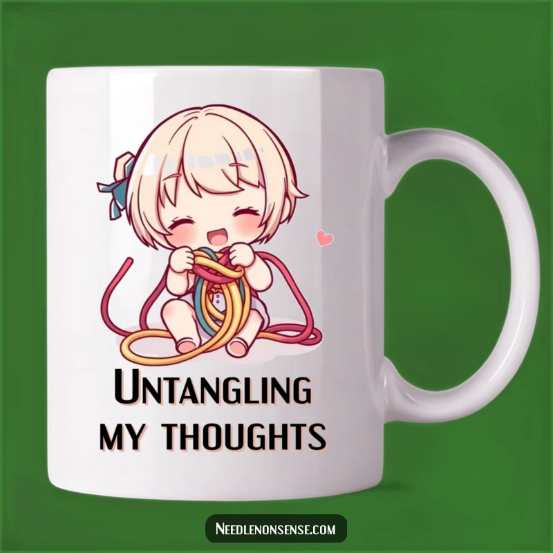 Funny Yarn Knot Mug: A Playful Character Untangling for a Hilarious Gift!