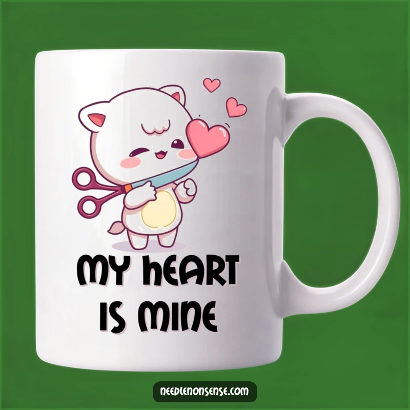 Funny Heart Cutter Mug: Mischievous Character's Playful Gift for a Quirky Friend