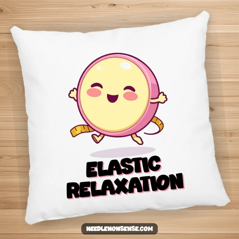 Funny pillow with a round measuring tape character happily bouncing like a yo-yo, bringing playful charm indoors.