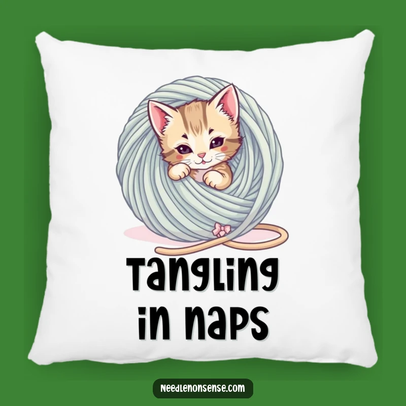 Funny Kitten Yarn Tangle Pillow: Cozy Up with Hilarious Feline Cuddles!