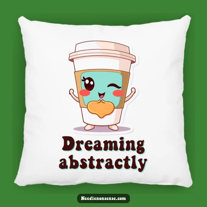 Funny Winking Coffee Cup Pillow: Cozy Abstract Cushion, Perfect Gift