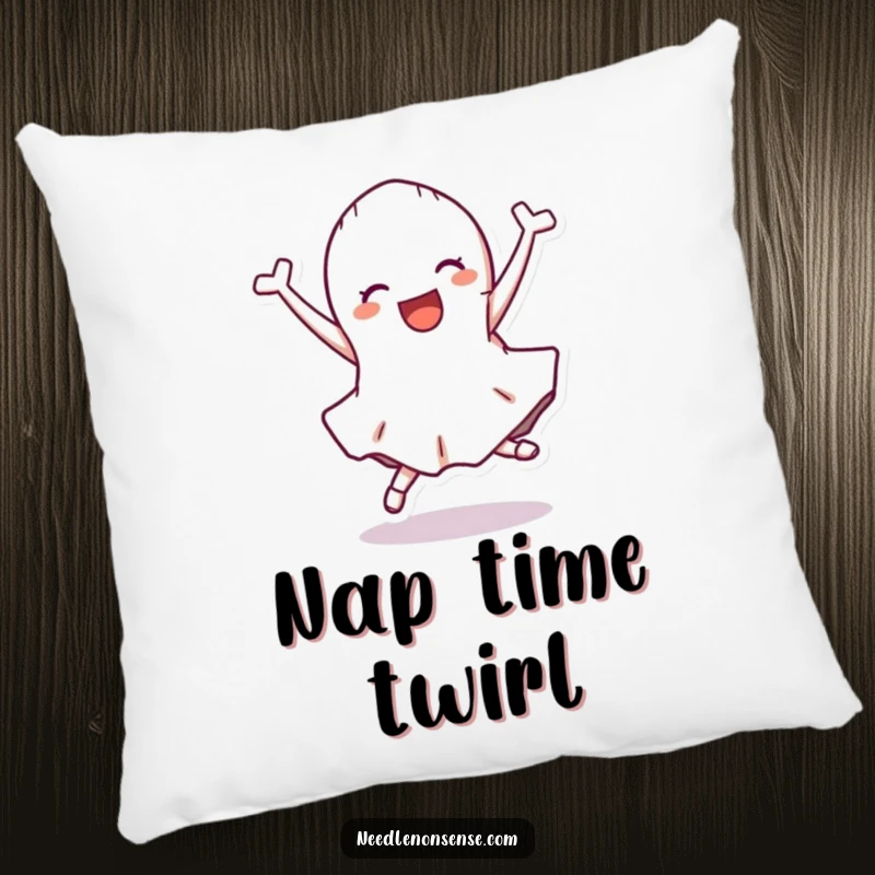 Funny Pillow with a delighted fabric scrap character doing a cartwheel, offering comfort and a cheerful vibe.