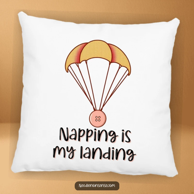 Funny Button Parachute Pillow, a tiny button parachutes using a fabric swatch, funny cozy gift.