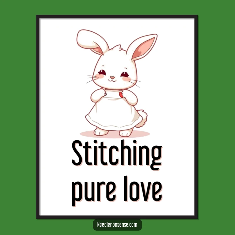 Funny Bunny Sewing Digital Art: Cute Apron Rabbit, Instant Humorous Decor