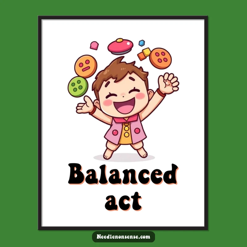 Funny Button Juggling Character Digital Art, Instant Vibrant and Hilarious Wall Decor Gift