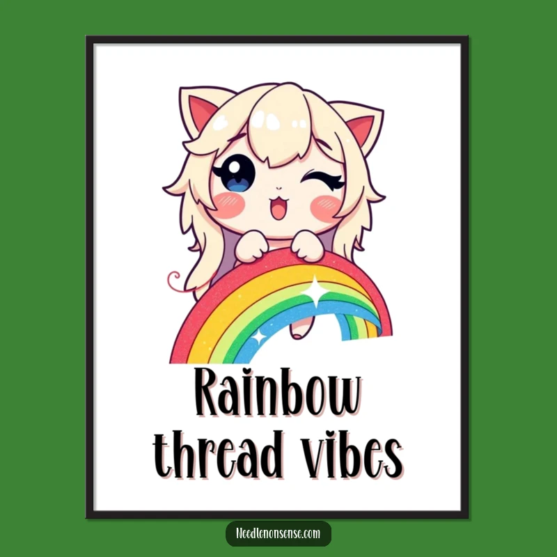 Funny Rainbow Stitching Digital Art - Glowing Thread Magic Instant Download Gift