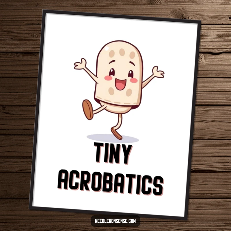 Funny playful thimble character performing a triumphant cartwheel, digital artwork for instant download.