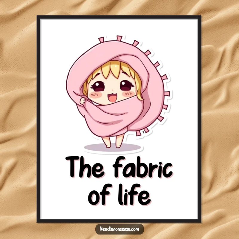 Funny digital art print of a curious fabric swatch character excitedly unfurling, perfect for instant creative decor.