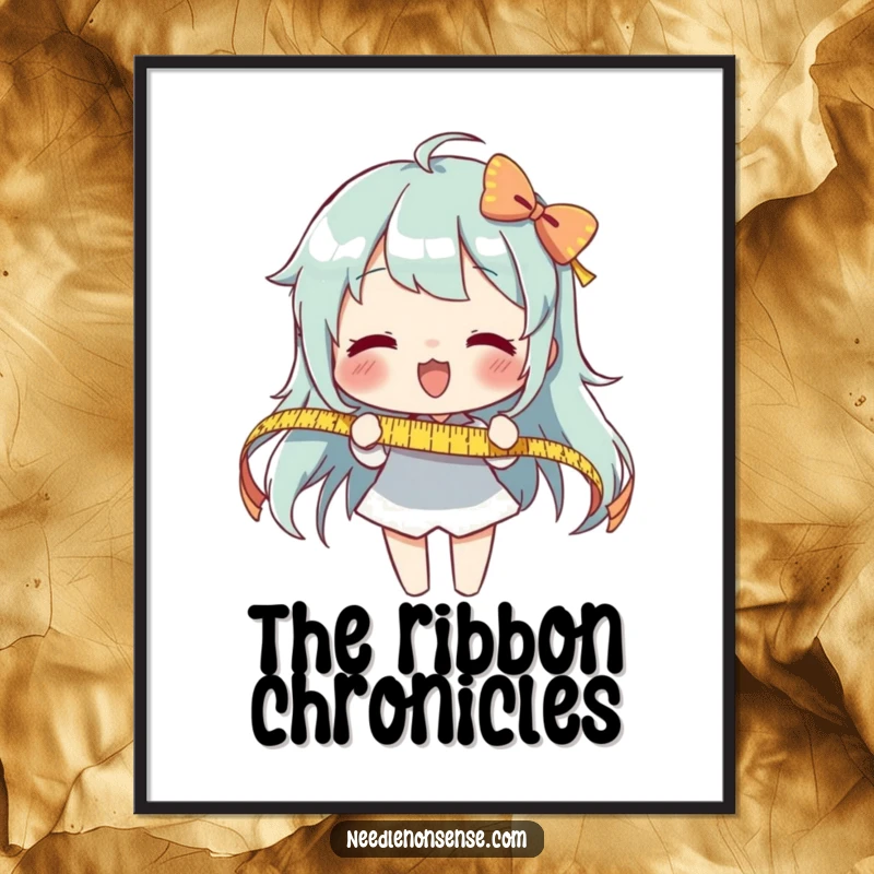 Funny Measuring Ribbon Digital Art Print: An enthusiastic character measures a long ribbon, perfect for precise and fun decor.