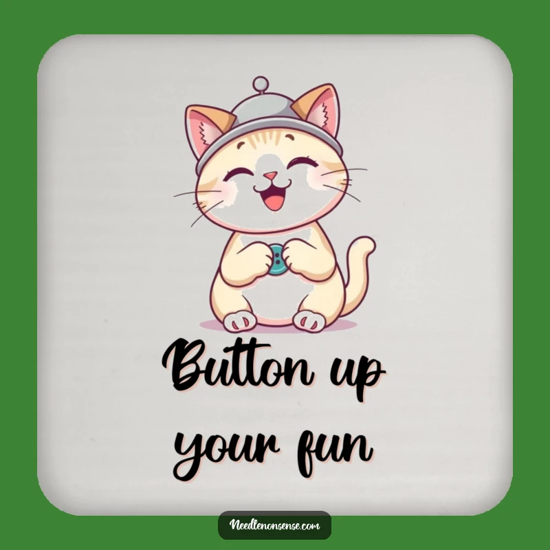 Funny Cat Sewing Coasters: Thimble Hat Kitty, Humorous Decor Gift for Drink Protection