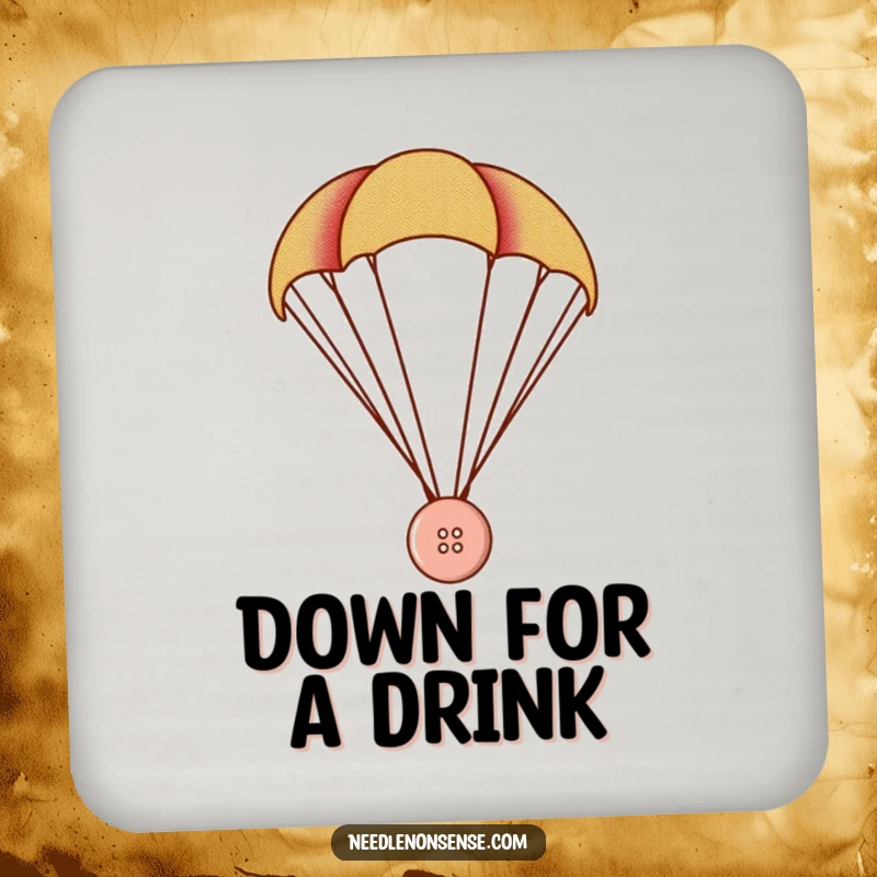 Funny Button Parachute Coasters, a tiny button parachutes with a fabric swatch, funny table decor.