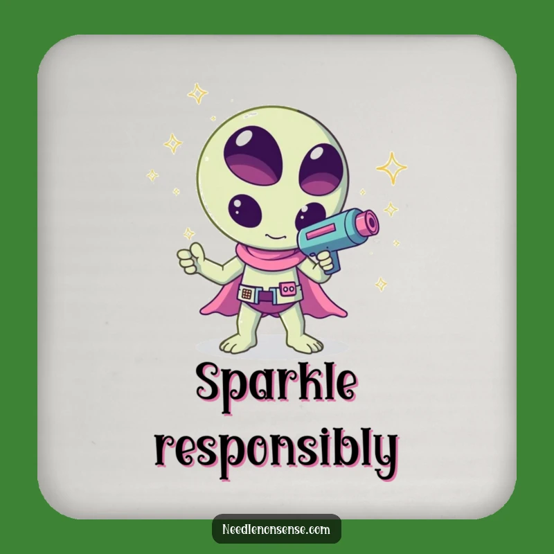 Funny Kawaii Alien Sparkle Coaster - Cosmic Table Protection!