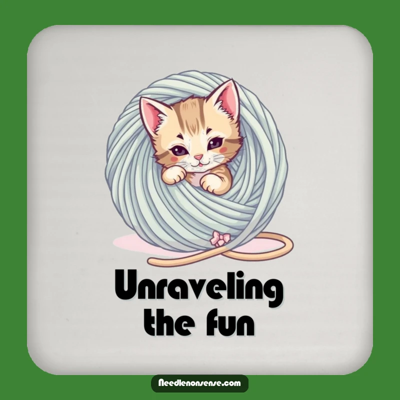 Funny Kitten Yarn Tangle Coasters: Protect Surfaces with Hilarious Feline Charm!