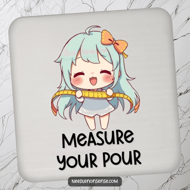 Funny Measuring Ribbon Coasters: An enthusiastic character measures a long ribbon, protecting surfaces with playful precision.