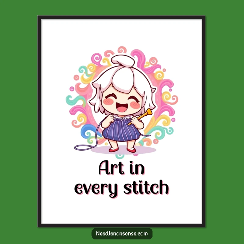 Funny Needle Stitching Poster, Joyful Crafting Art, Hilarious Decor for Sewists