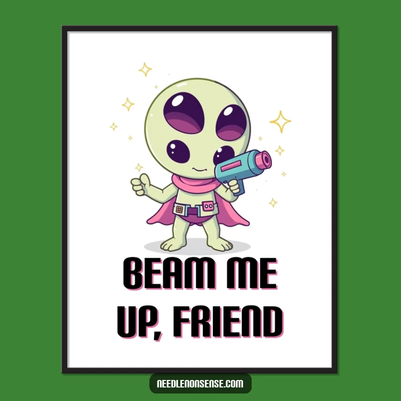 Funny Kawaii Alien Sparkle Poster - Galactic Wall Art!