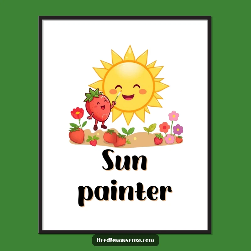 Funny Strawberry Sun Painting Poster: Joyful Wall Art, Hilarious Gift Decor