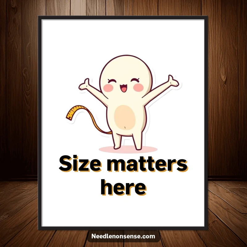 Funny poster print of a whimsical measuring tape character stretching energetically, perfect for adding humorous art to a workspace.