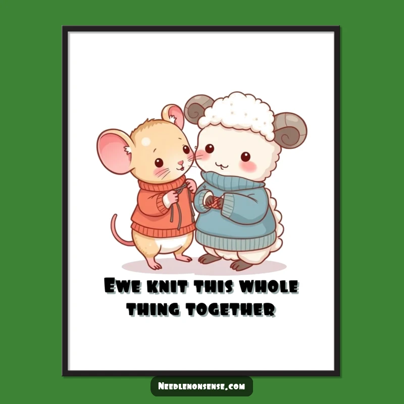 Mouse & Sheep Wall Art: Free Printable Knitting Humor Downloadable Decor