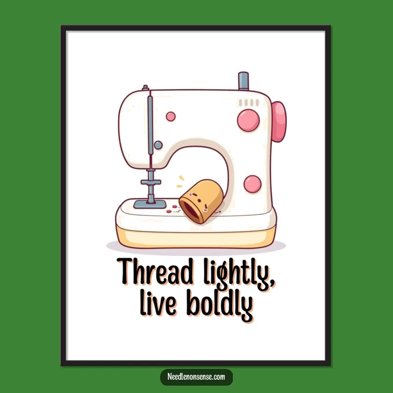 Free Printable Funny Wall Art: Wobbling Thimble Sewing Machine Humorous Downloadable Decor