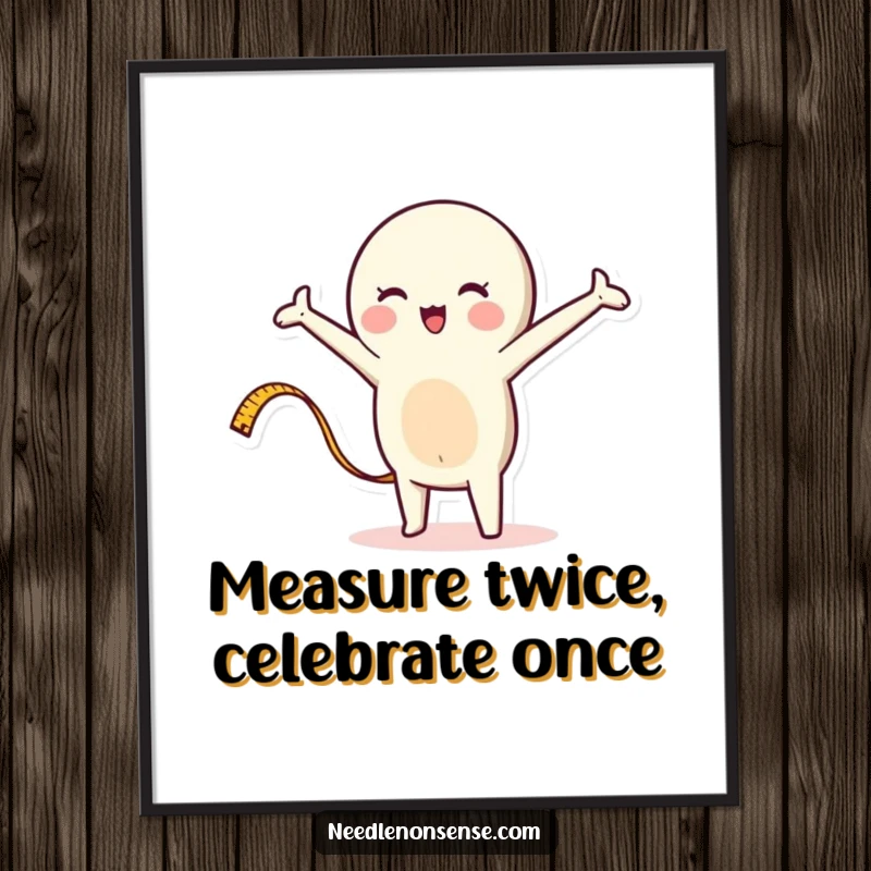 Funny Free Printable Wall Art featuring a whimsical measuring tape character stretching out energetically, adding a dynamic element.