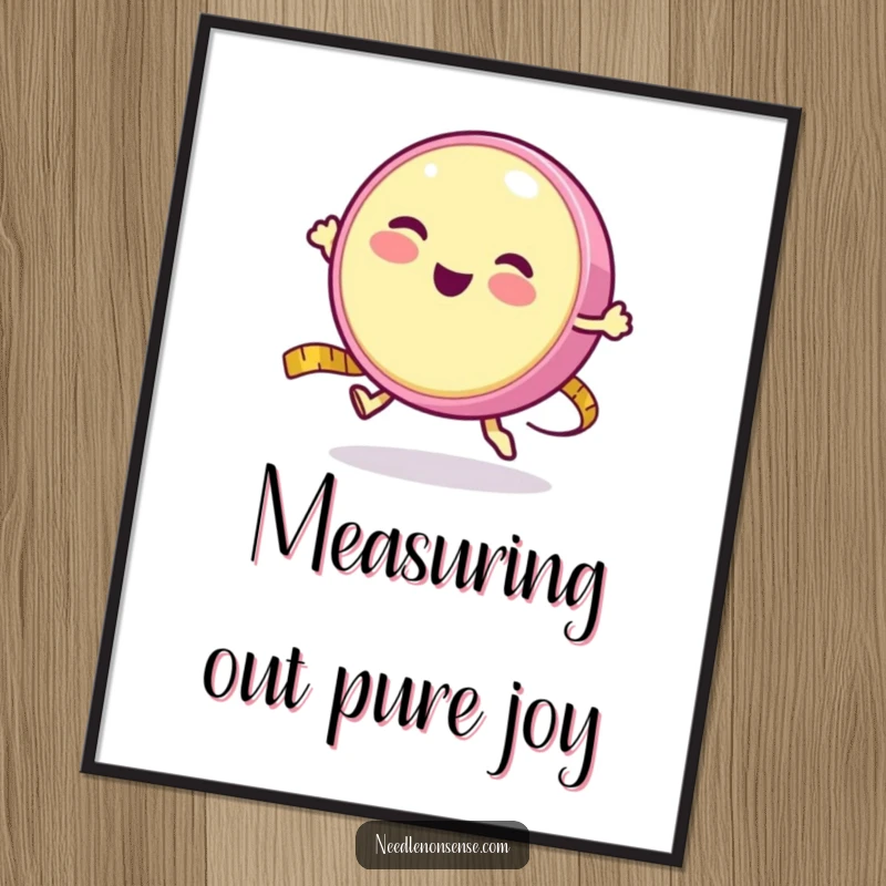 Funny Free Printable Wall Art: A round measuring tape character joyfully bouncing like a yo-yo, full of life.