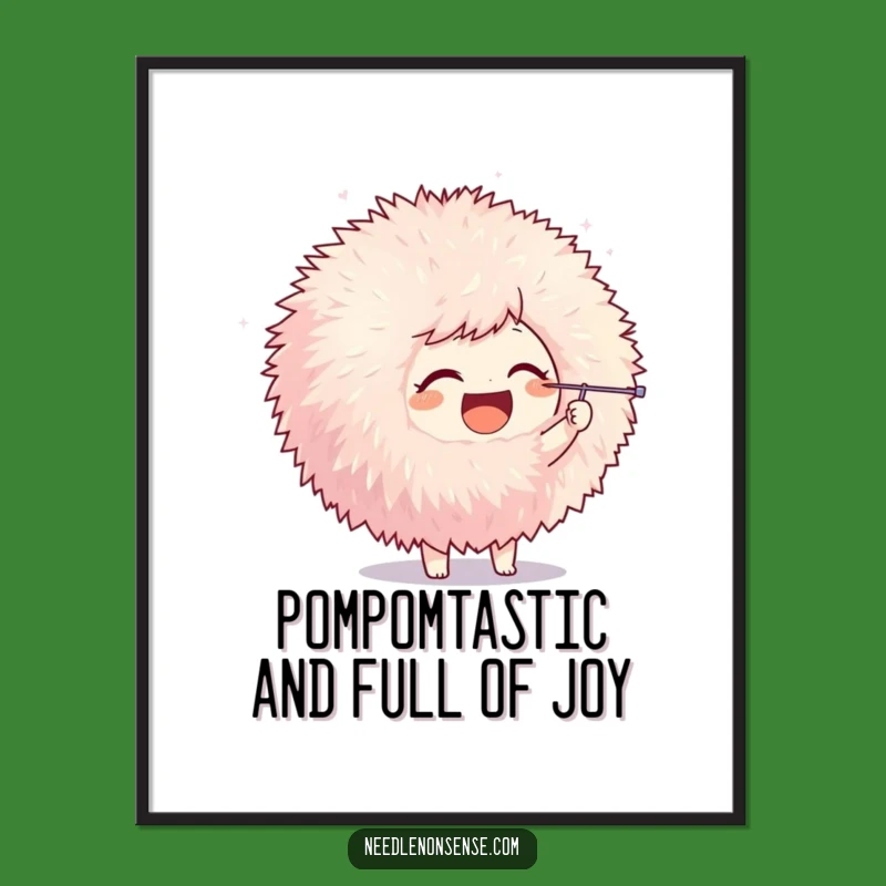 Funny Free Printable Wall Art: Pom-Pom Poking Character, Playful Home Decor Download