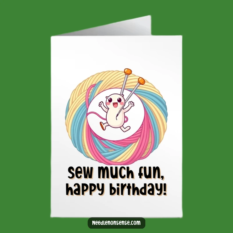 Free Printable Birthday Card: Funny Needle Leaping Thread Loop - Downloadable Gift