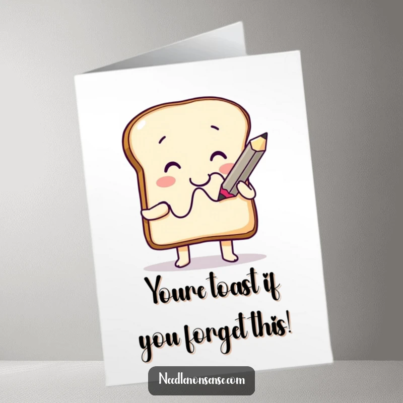 Funny Free Printable Birthday Card: A smiling toast character joyfully draws a squiggle with a giant pencil.