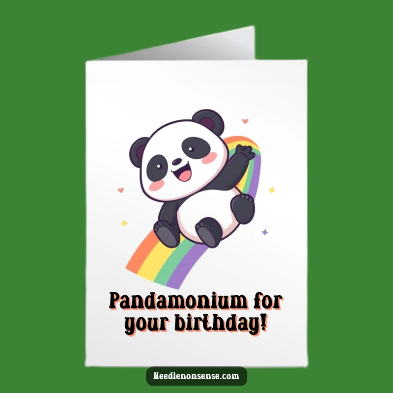 Free Printable Happy Birthday Card: Cute Panda Rainbow Slide Funny Downloadable Gift