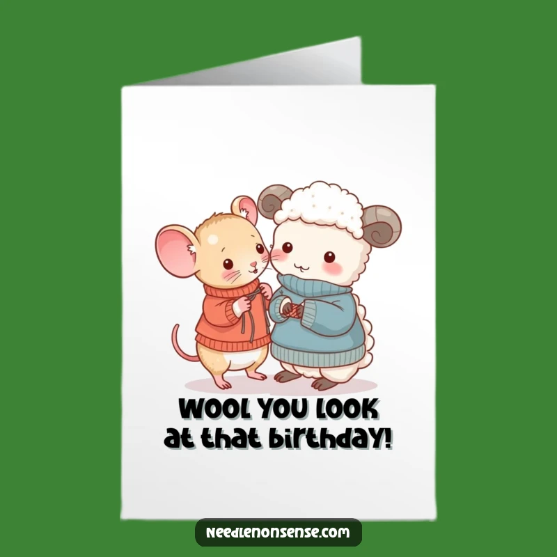 Mouse & Sheep Birthday Card: Free Printable Knitting Humor Downloadable Gift
