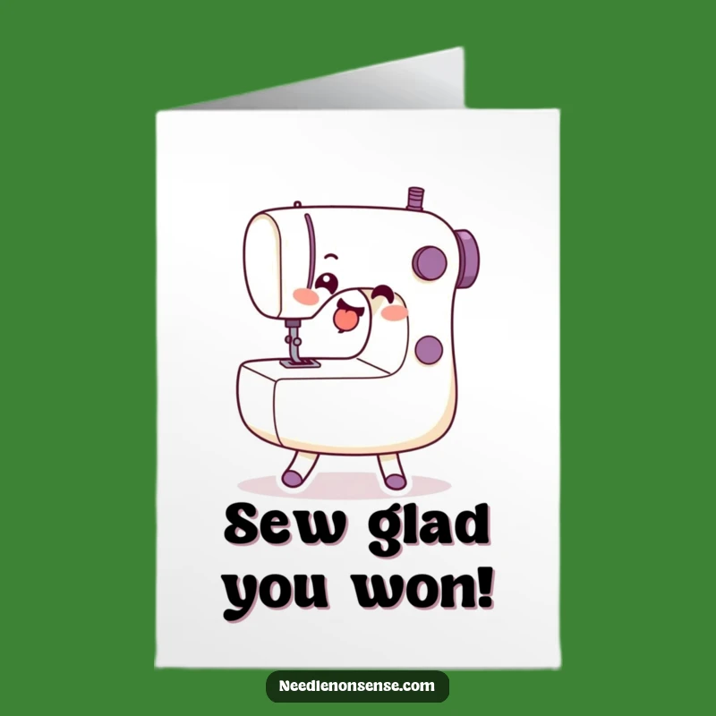 Free Printable Congrats Card: Dancing Sewing Machine Celebration, Downloadable DIY Gift