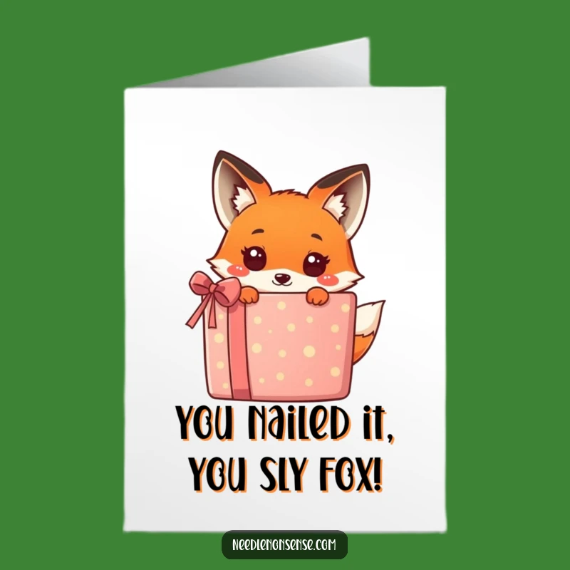 Free Printable Congrats Card: Kawaii Fox Gift Reveal Funny Downloadable for Any Win
