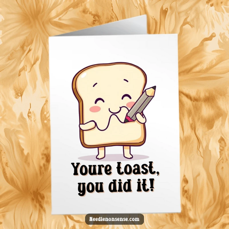 Funny Free Printable Congratulations Card: A gleeful toast character uses a giant pencil to draw a squiggle.