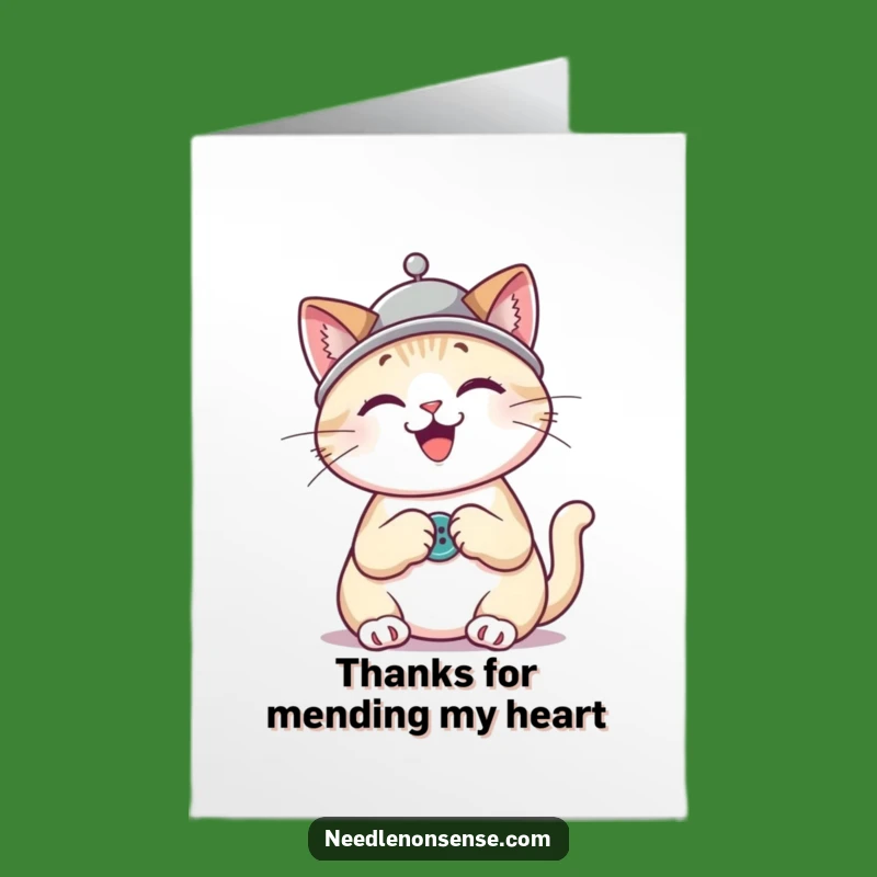 Free Printable Thank You Card: Cat Sewing Kindness, Crafty Downloadable Gift