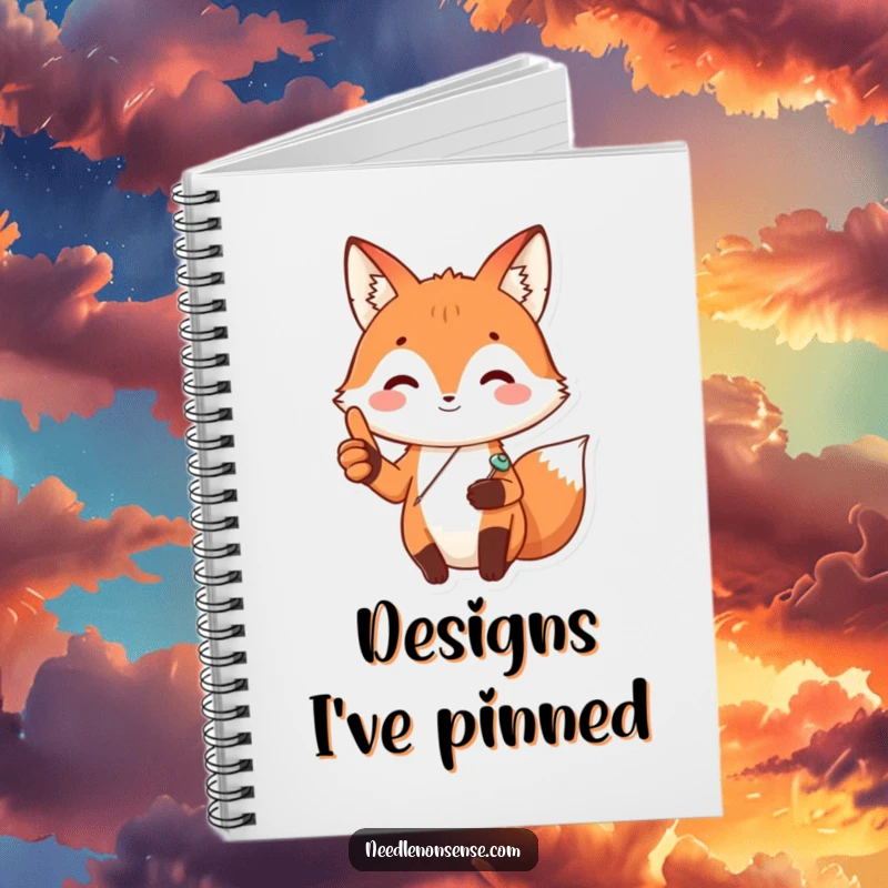 Funny Fox Sewing Notebook, featuring a happy fox with a sewing pin, perfect for jotting down sewing ideas and plans.