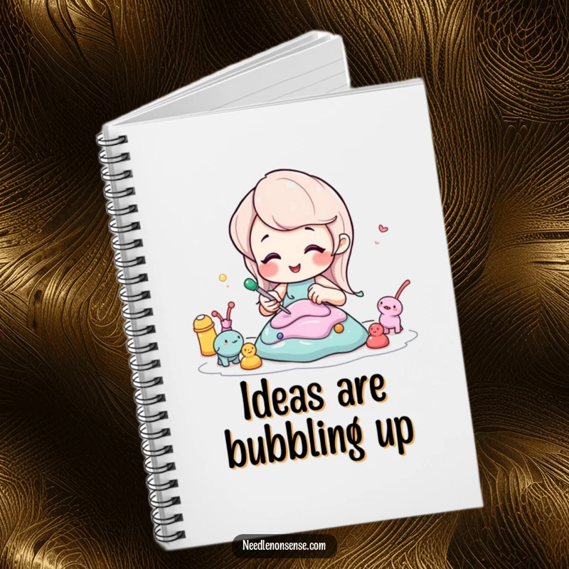 Funny notebook featuring a bubbly soda character sculpting, perfect for sketching designs, plans, and creative ideas.