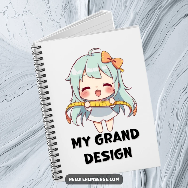 Funny Measuring Ribbon Notebook: An enthusiastic character measures a long ribbon, perfect for capturing precise ideas.