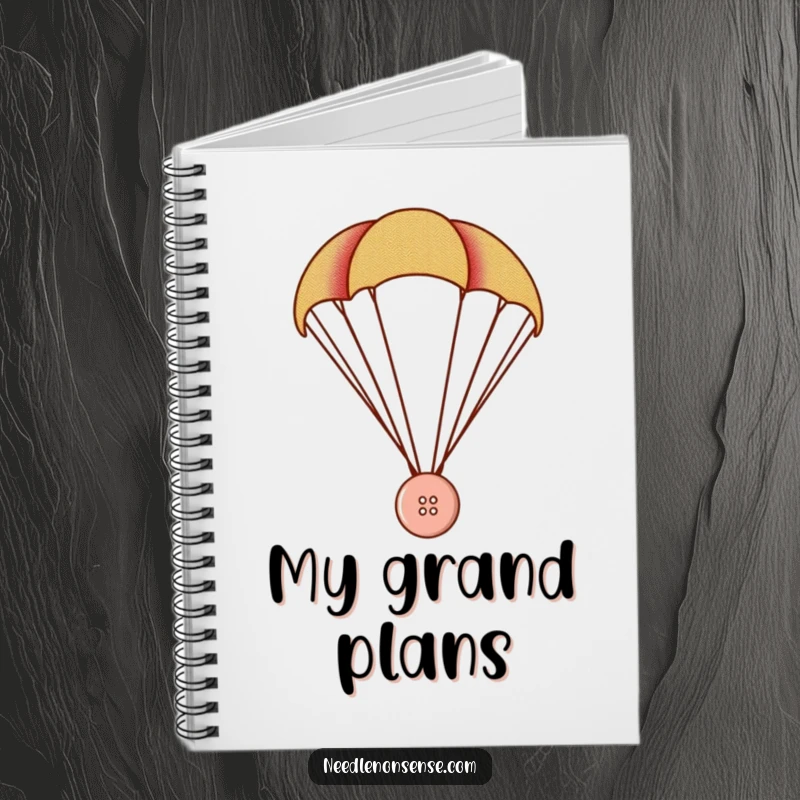 Funny Button Parachute Notebook, a tiny button parachutes with a fabric swatch, funny journal.