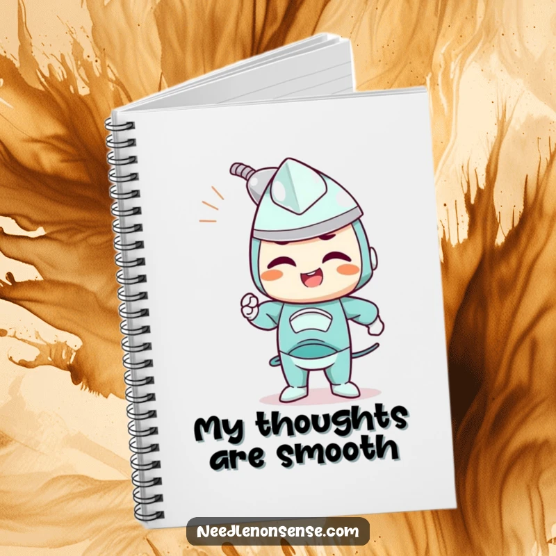Funny notebook with a determined iron character joyfully smoothing out wrinkles, perfect for organizing thoughts.