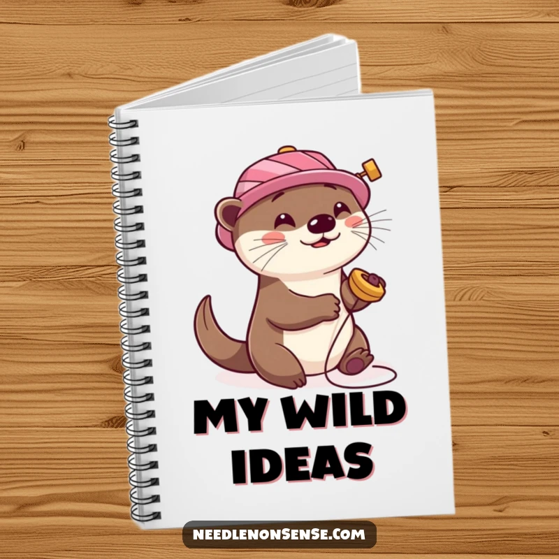 Funny Otter Sewing Notebook, featuring a playful otter with a sewing spool hat, perfect for jotting down sewing plans and ideas.