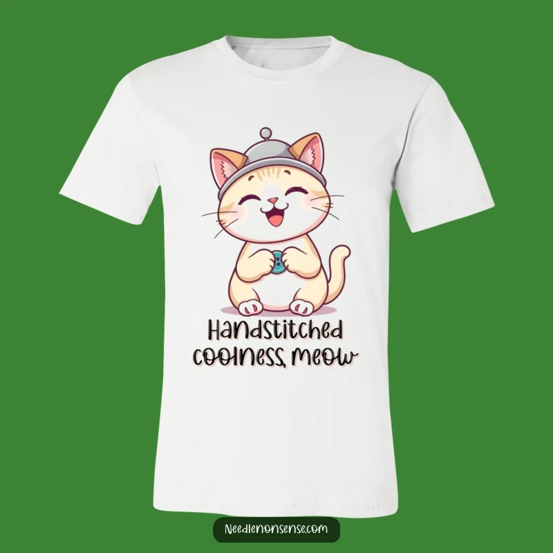 Funny Cat Sewing T-Shirt: Happy Kitty with Thimble Hat, Hilarious Crafting Gift for Him or Her